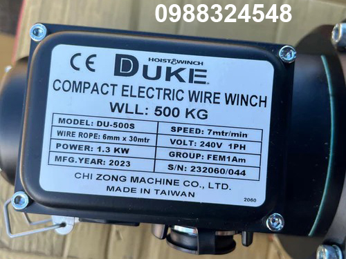 Tời cáp điện 500kg Duke DU-500S / DU-500S Duke Electric Compact Wire Rope Winch