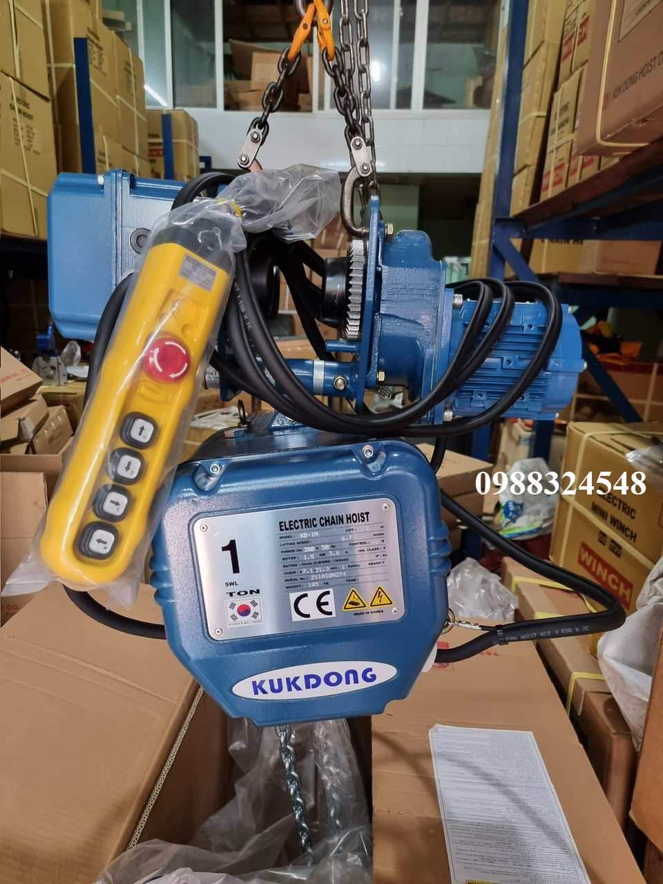 Pa lăng điện xích Kukdong 1 tấn KD-1M