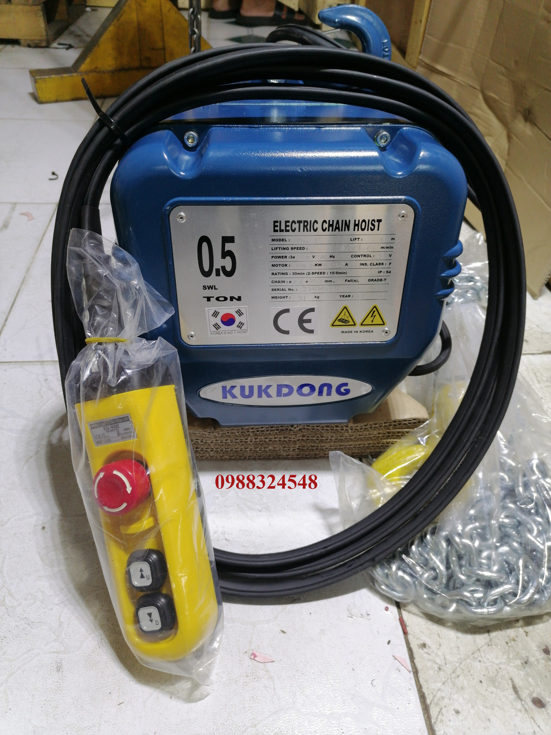 Pa lăng điện xích Kukdong 500kg KDT-1