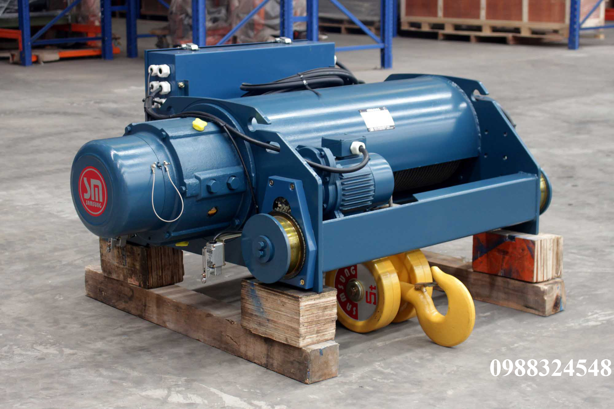 Pa lăng cáp điện Samsung dầm đôi 5 tấn SD0050 / 5 ton Samsung Double Rail Wire Rope Hoist