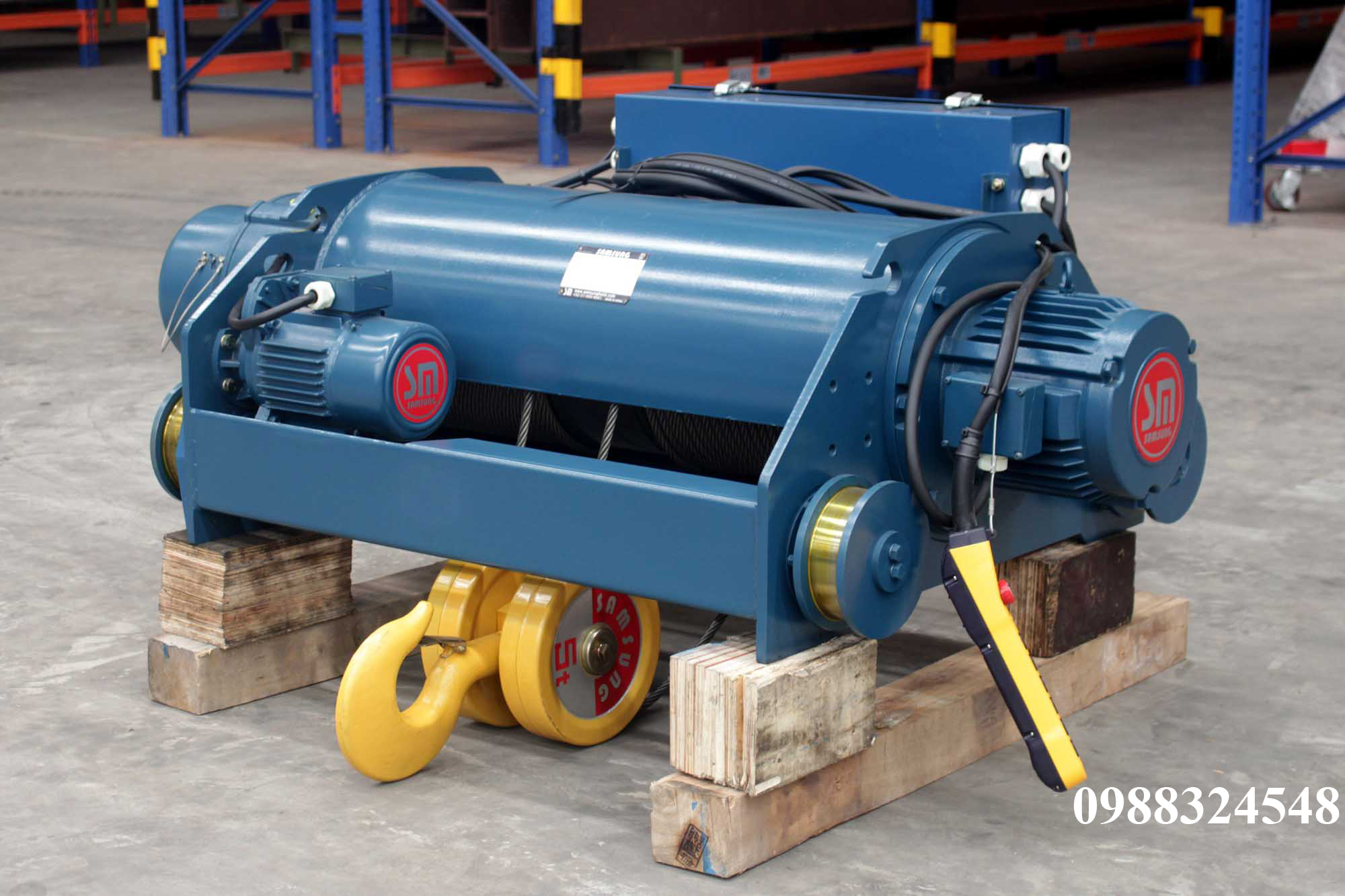 Pa lăng cáp điện Samsung dầm đôi 5 tấn SD0050 / 5 ton Samsung Double Rail Wire Rope Hoist