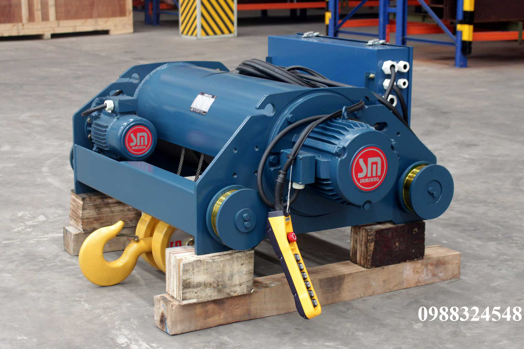 Pa lăng cáp điện Samsung dầm đôi 5 tấn SD0050 / 5 ton Samsung Double Rail Wire Rope Hoist